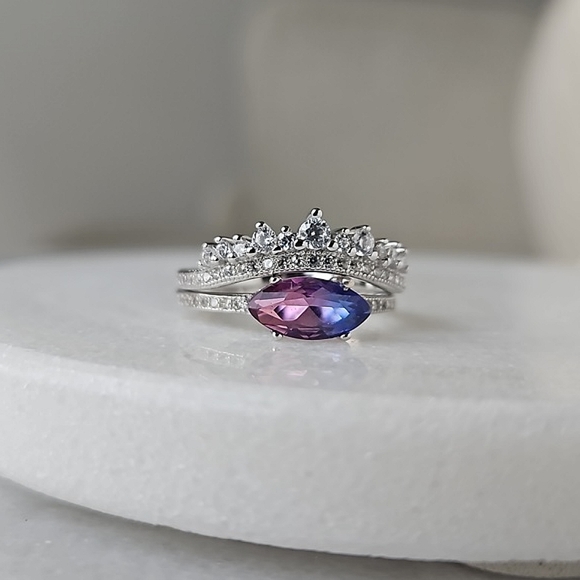Pink & Purple marquise Gemstone Ring, real 925 Sterling Silver Charmed Aroma - Picture 3 of 4